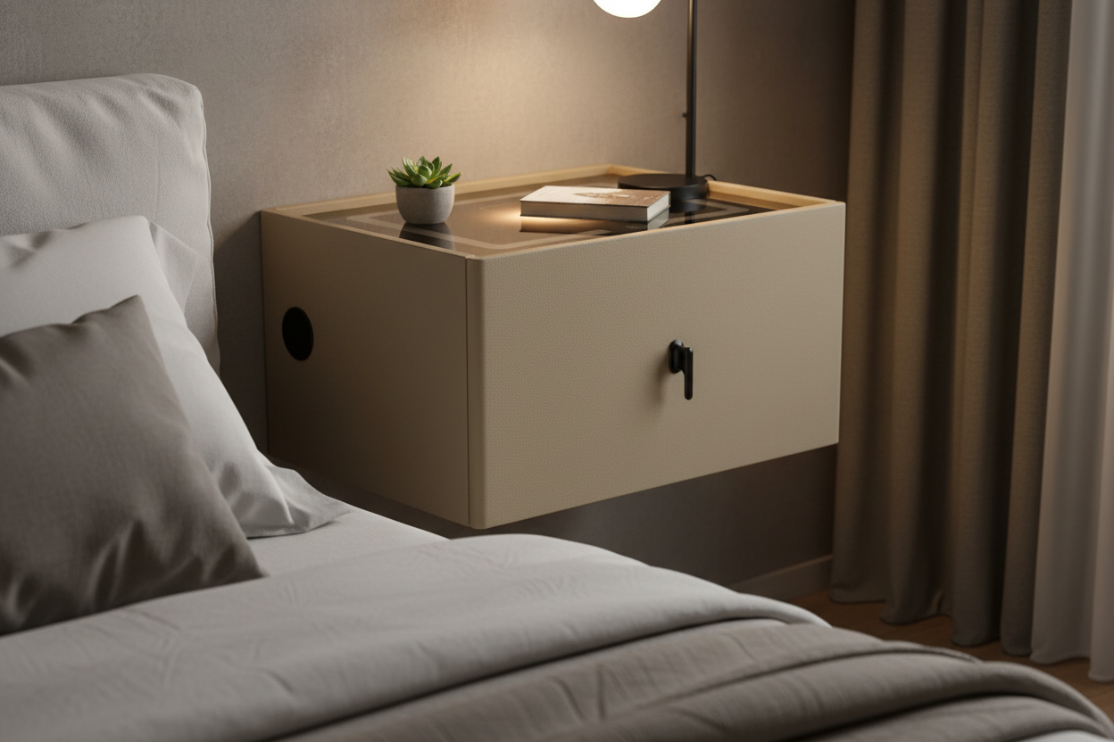 Khaki Floating Nightstand Warm Mood