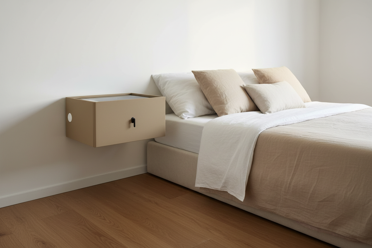 Khaki Floating Nightstand White Wall